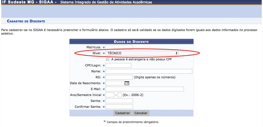 Autocadastro Aluno3